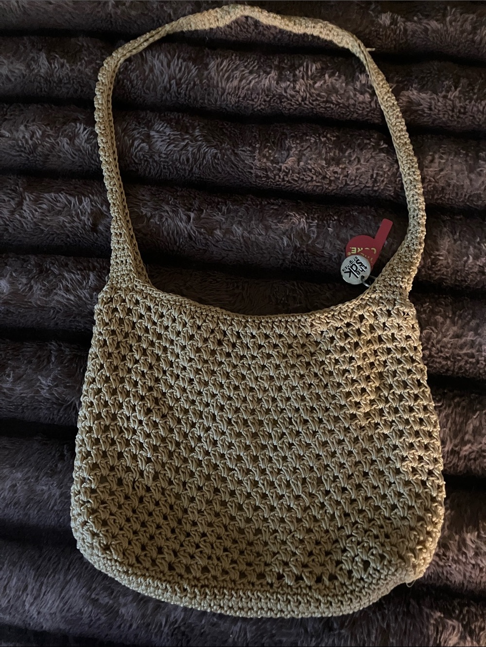 Beige Crochet Shoulder Bag with Woven Texture